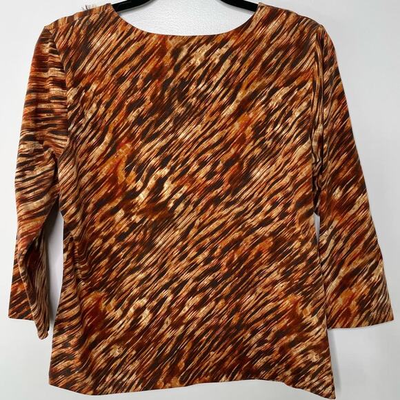 Ruby Rd. Embellished Animal Print 3/4 Sleeve Blouse Top Brown/Orange Women's M - Picture 5 of 8